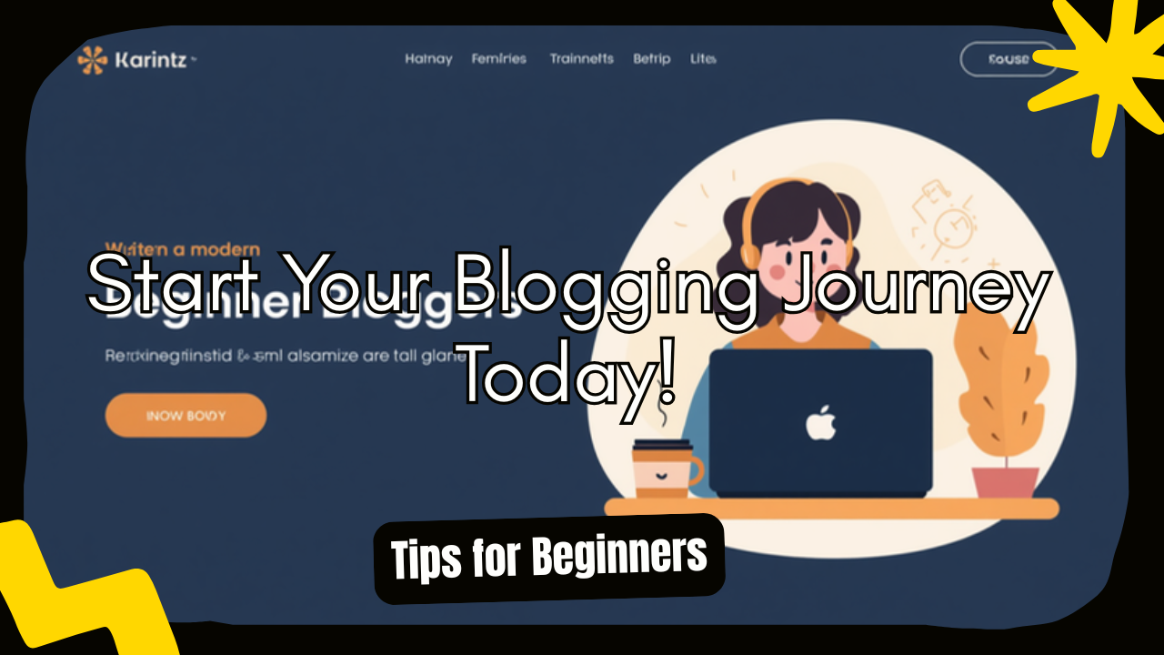 Beginner blogger working on a laptop with coffee
